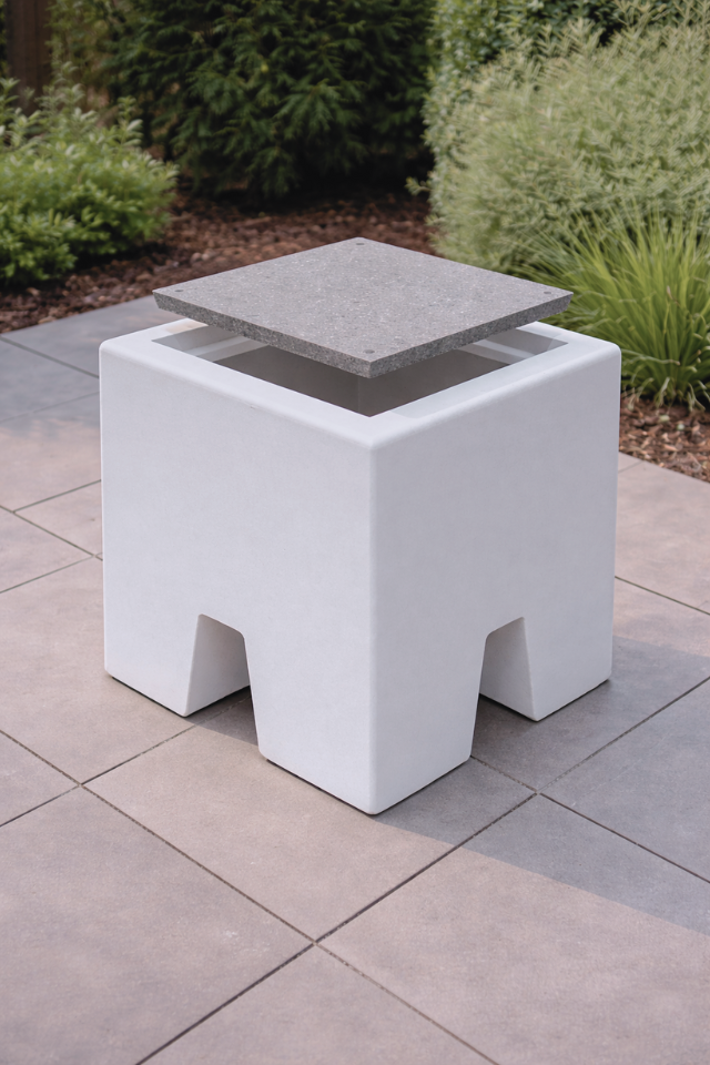 Precast EV charger base providing a stable concrete foundation for Level 2 EV charging infrastructure