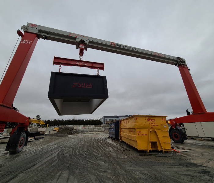 Precast concrete civil vaults installed on a construction site for municipal water and utility infrastructure